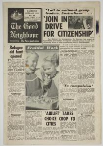 Monthly bulletin of the Good Neighbour Movement, promoting citizenship in 1959,